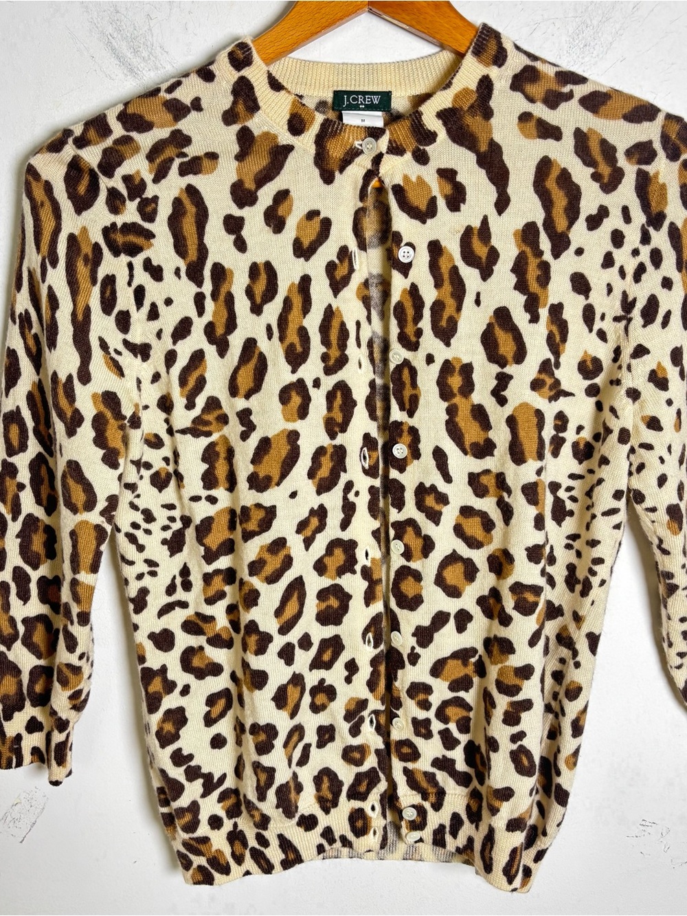 J CREW Jackie Cardigan Sweater Wool Leopard Print Size M/S
